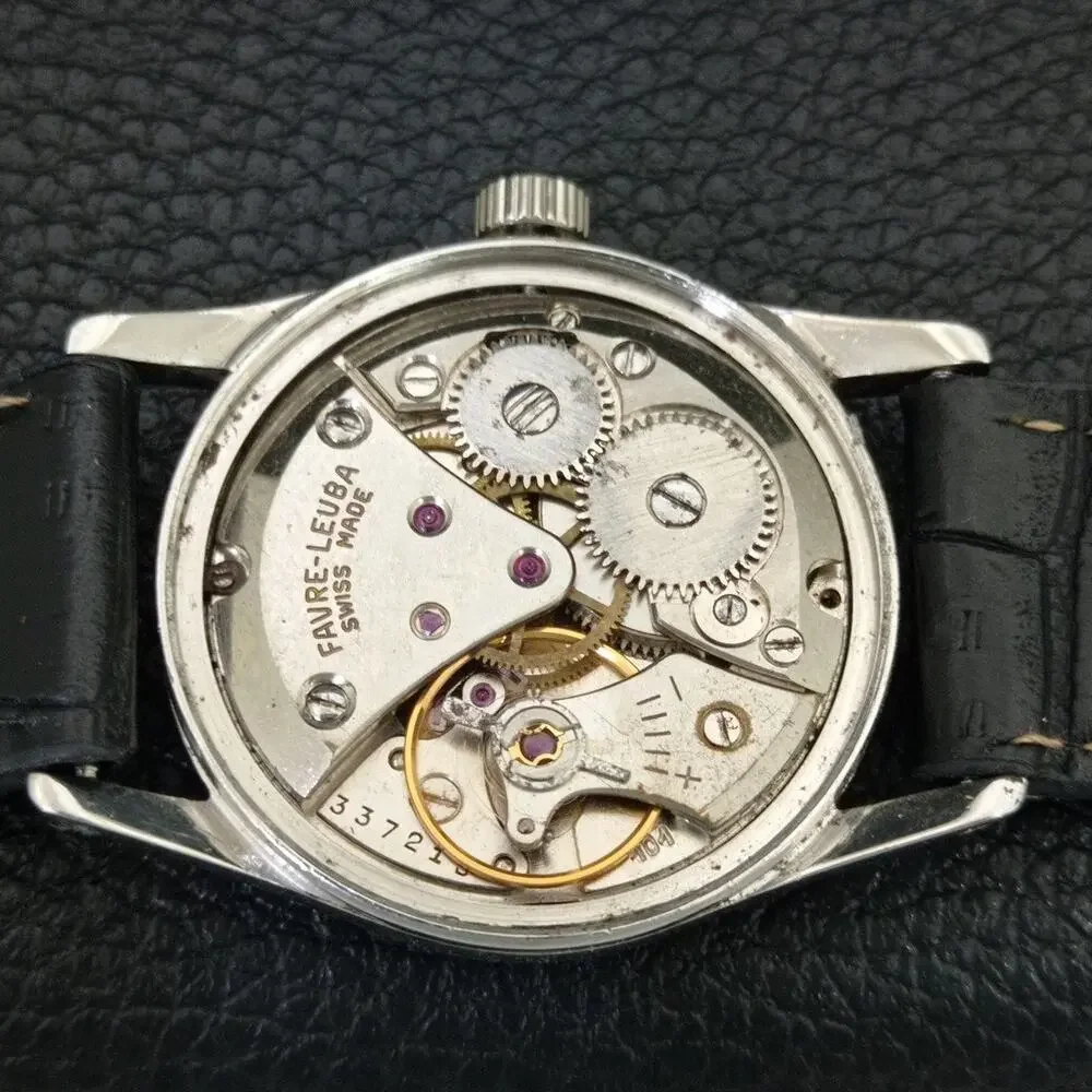 Vintage 1978 Favre Leuba Manual Mens Silver Watch W/Leather Strap